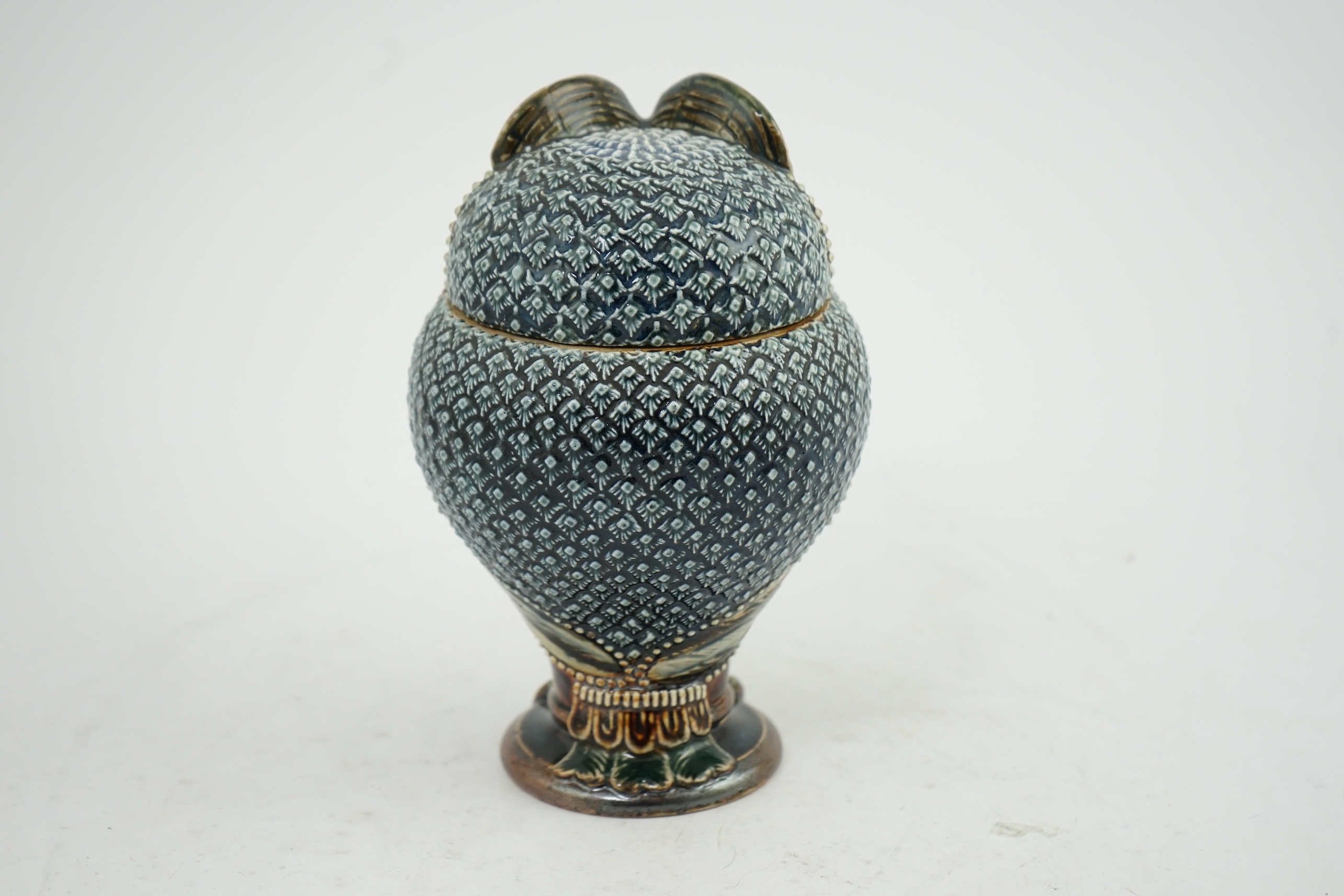 A Doulton Lambeth stoneware 'owl' jar and cover, in the manner of Mark V Marshall